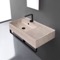 Beige Travertine Design Ceramic Wall Mounted Sink With Black Towel Bar